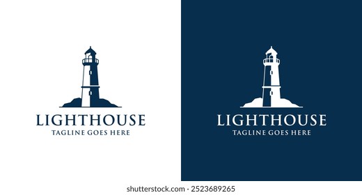 Inspiração do design do logotipo do farol. Ícone Harbour. Emblema da Torre Marítima. Ilustração de vetor.