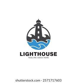 Lighthouse Logo Design Inspiration. Harbor Icon. Lighthouse Symbol. Maritime Tower Emblem. Vector Illustration.