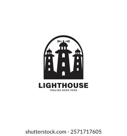 Lighthouse Logo Design Inspiration. Harbor Icon. Lighthouse Symbol. Maritime Tower Emblem. Vector Illustration.