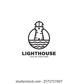 Lighthouse Logo Design Inspiration. Harbor Icon. Lighthouse Symbol. Maritime Tower Emblem. Vector Illustration.