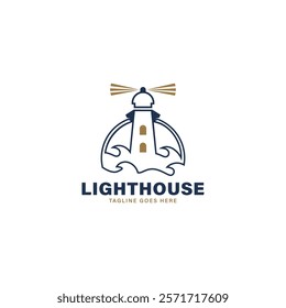 Lighthouse Logo Design Inspiration. Harbor Icon. Lighthouse Symbol. Maritime Tower Emblem. Vector Illustration.