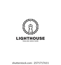 Lighthouse Logo Design Inspiration. Harbor Icon. Lighthouse Symbol. Maritime Tower Emblem. Vector Illustration.