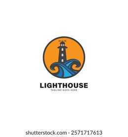 Lighthouse Logo Design Inspiration. Harbor Icon. Lighthouse Symbol. Maritime Tower Emblem. Vector Illustration.