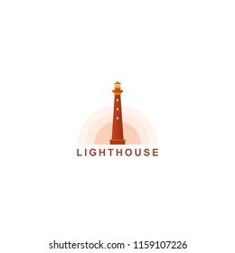 lighthouse logo design, the lighthouse's red tower with the background of the sunset