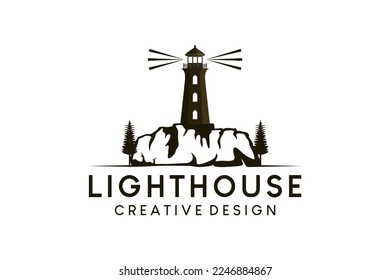 A lighthouse logo design on a hill with a creative concept