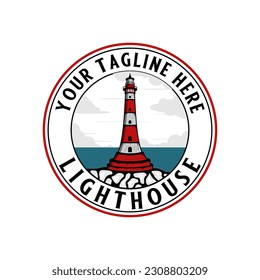 lighthouse logo design design. the lighthouse on a rock by the lake
