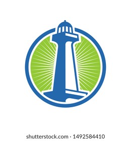 Lighthouse logo design, safety beach logo concept, retro style illustration - Vector