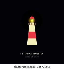 Lighthouse logo design template. Beacon illuminates night sky. Place for your text.