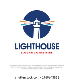 Lighthouse logo design template and lighthouse colorful lights vector logo. lighthouse logo template