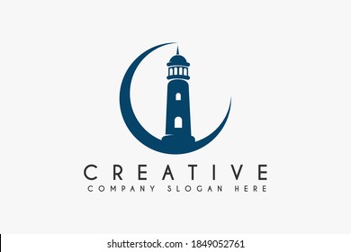 Lighthouse logo design template element. Lighthouse icon design. suitable for business and building logos isolated on white background