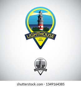 Lighthouse logo design template and illustration with the details, this logo can use for label product/brand, company, landmark logo, and many much ideas. - Vector