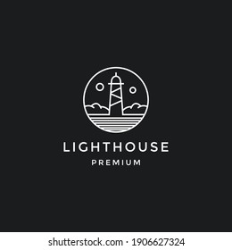 Lighthouse logo design template with water ocean element. in black backround 