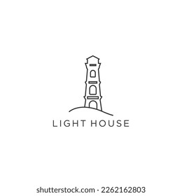 Plantilla de diseño del logotipo del faro con elemento acuático oceánico
