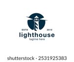 Lighthouse logo design vector illustration. Lighthouse harbor logo design