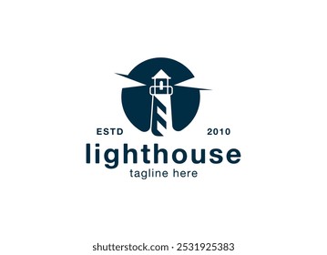 Ilustración vectorial de diseño de logotipo de faro. Diseño de logotipo de puerto de faro