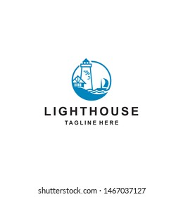 lighthouse logo design with wave ocean vector