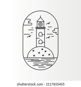 Lighthouse logo flat design with line art illustration