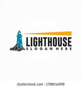 a lighthouse with a logo floodlight