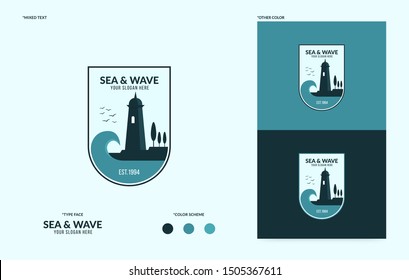 Lighthouse logo with flowing wavy, Creative sea logotype for your business