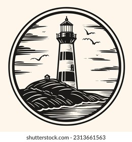 Lighthouse logo formed with simple and modern shape, drawing elegant minimalist style