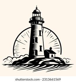 Lighthouse logo formed with simple and modern shape, drawing elegant minimalist style