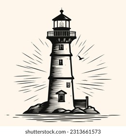 Lighthouse logo formed with simple and modern shape, drawing elegant minimalist style