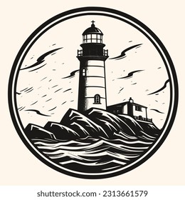 Lighthouse logo formed with simple and modern shape, drawing elegant minimalist style
