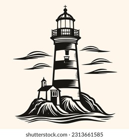 Lighthouse logo formed with simple and modern shape, drawing elegant minimalist style