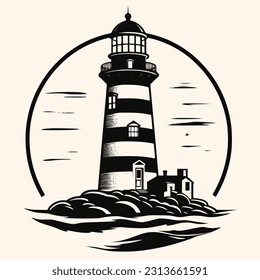 Lighthouse logo formed with simple and modern shape, drawing elegant minimalist style