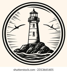 Lighthouse logo formed with simple and modern shape, drawing elegant minimalist style