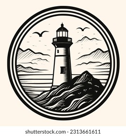 Lighthouse logo formed with simple and modern shape, drawing elegant minimalist style