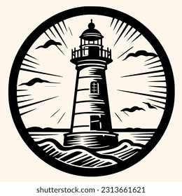 Lighthouse logo formed with simple and modern shape, drawing elegant minimalist style