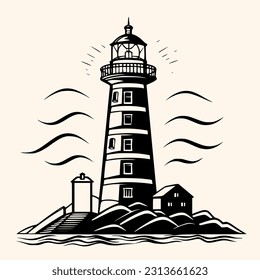 Lighthouse logo formed with simple and modern shape, drawing elegant minimalist style