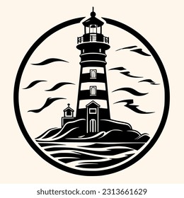 Lighthouse logo formed with simple and modern shape, drawing elegant minimalist style