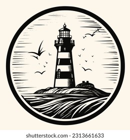 Lighthouse logo formed with simple and modern shape, drawing elegant minimalist style