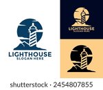 Lighthouse logo. Harbor icon. Light beacon symbol. Maritime tower logo Vector illustration.