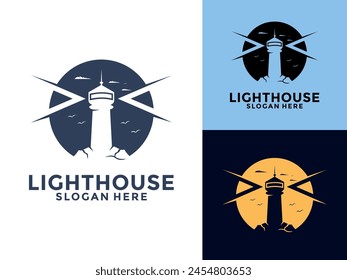 Leuchtturm-Logo. Harbor-Symbol. Leuchtfeuer-Symbol. Maritime Tower-Logo-Vektorillustration