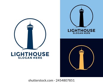 Lighthouse logo. Harbor icon. Light beacon symbol. Maritime tower logo Vector illustration.