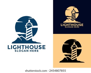 Lighthouse logo. Harbor icon. Light beacon symbol. Maritime tower logo Vector illustration.