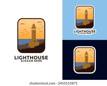 Lighthouse logo. Harbor icon. Light beacon symbol. Maritime tower logo Vector illustration