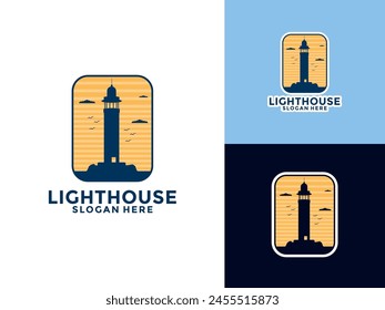 Lighthouse logo. Harbor icon. Light beacon symbol. Maritime tower logo Vector illustration