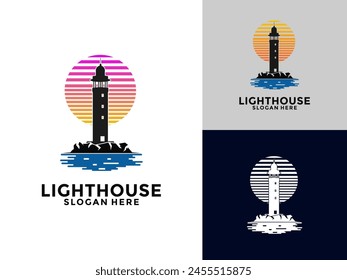 Lighthouse logo. Harbor icon. Light beacon symbol. Maritime tower logo Vector illustration