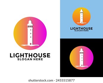 Lighthouse logo. Harbor icon. Light beacon symbol. Maritime tower logo Vector illustration