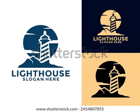 Lighthouse logo. Harbor icon. Light beacon symbol. Maritime tower logo Vector illustration.