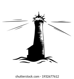 Lighthouse logo icon in hand drawn style isolated on white background
