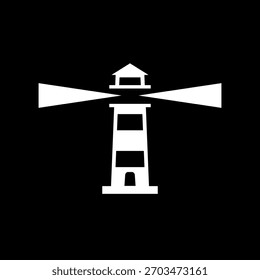 Leuchtturm-Logo-Symbol einzeln auf schwarzem Hintergrund