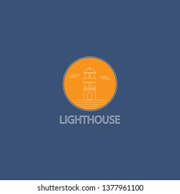 lighthouse logo, with a lighthouse inside the sun circle. unique, concept, vector.