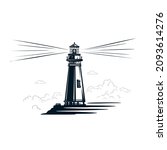 Lighthouse logo or label. Lighthouse icon isolated on white background.