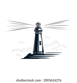 Lighthouse logo or label. Lighthouse icon isolated on white background.