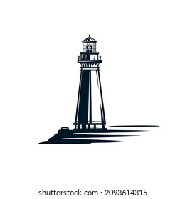 Logo oder Etikett des Leuchtturms. Leuchtturmsymbol einzeln auf weißem Hintergrund.